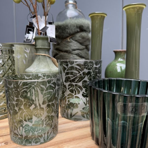 Windlicht groen blad groot - Afbeelding 2